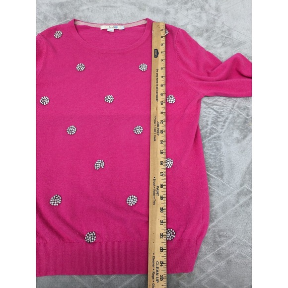 Boden‎ Bright Pink Embellished Rhinestones Pullover Sweater Cashmere Blend Sz 10 - Picture 6 of 12